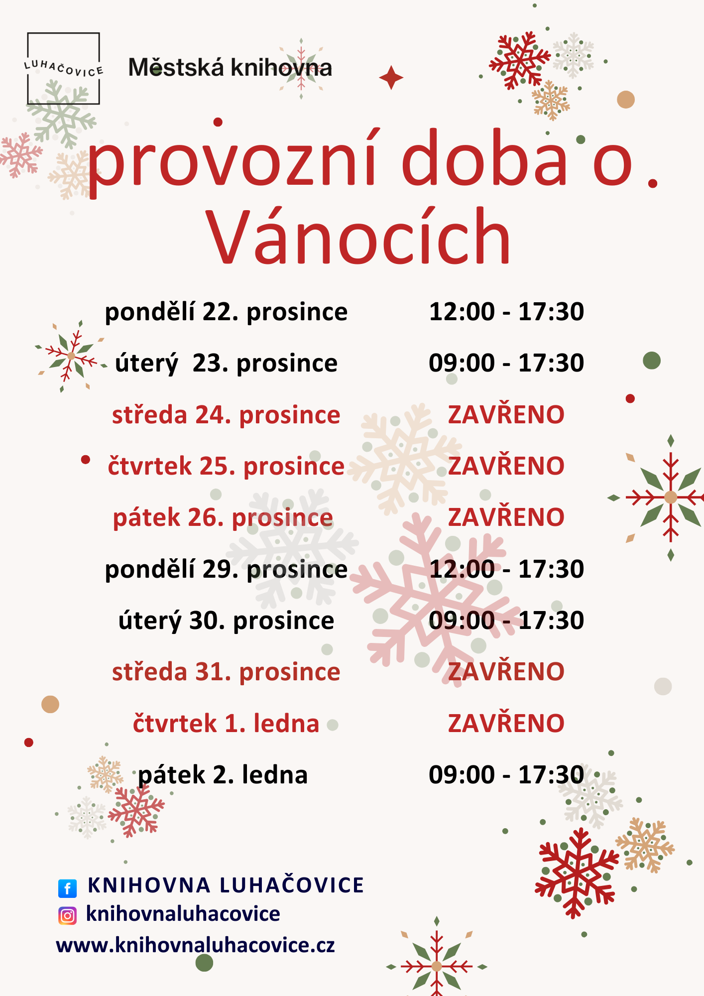 Vánoční provozní doba