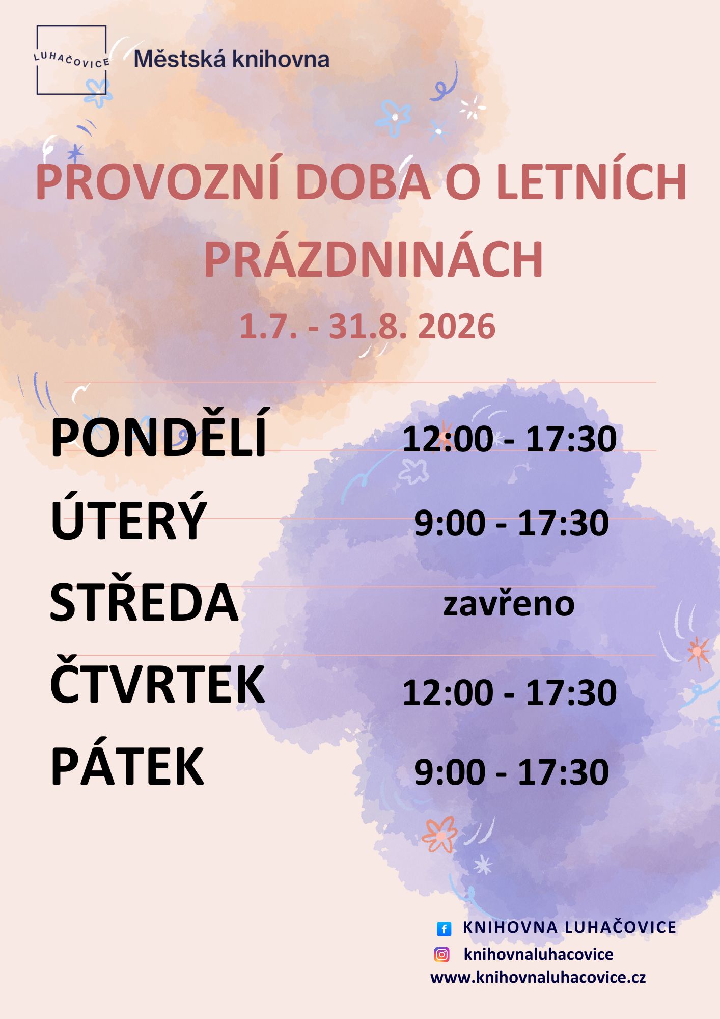 otevírací doba o letních prázdninách